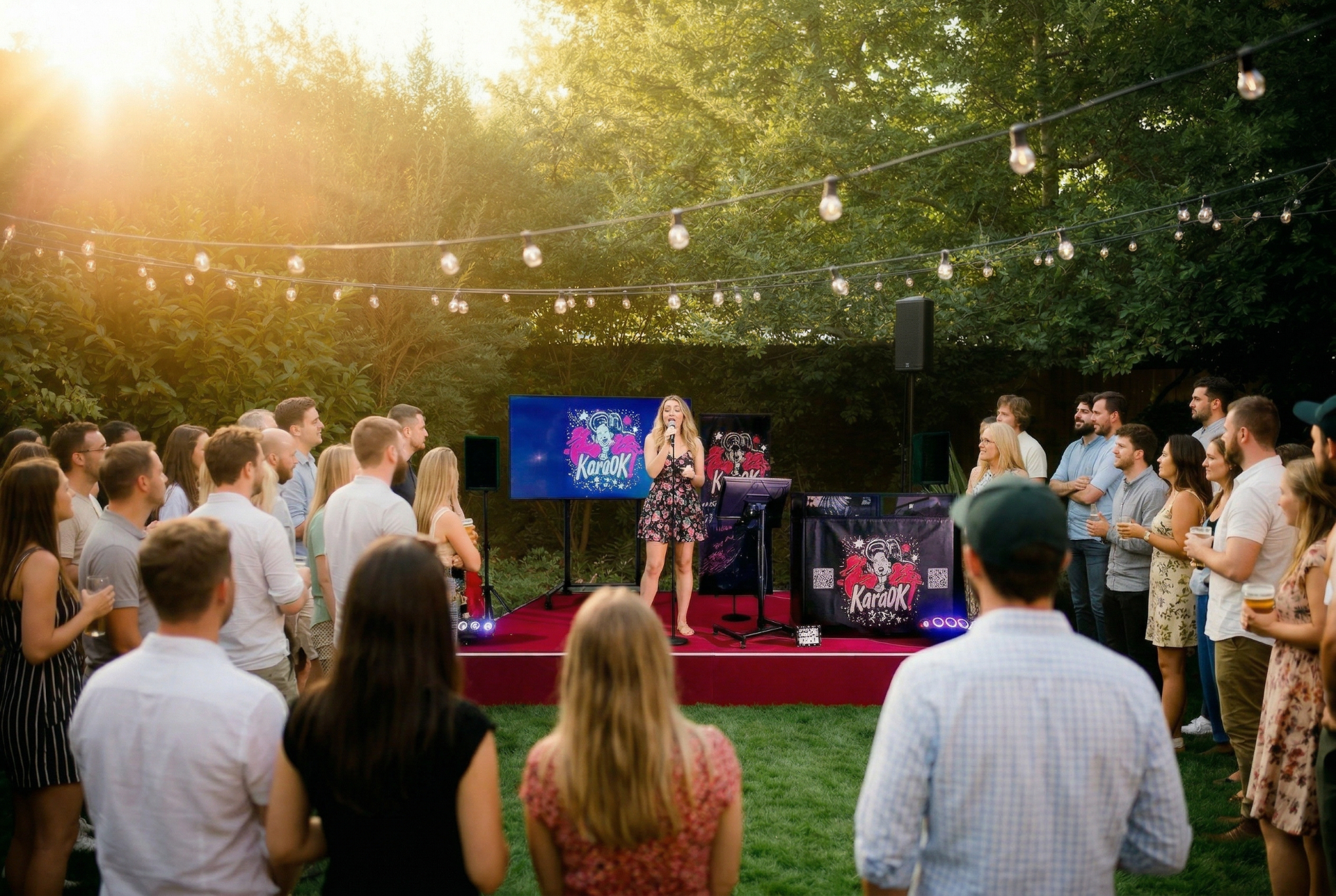 Professionelle Karaoke-Show auf einer Outdoor-Bühne bei einem Sommerfest in Österreich